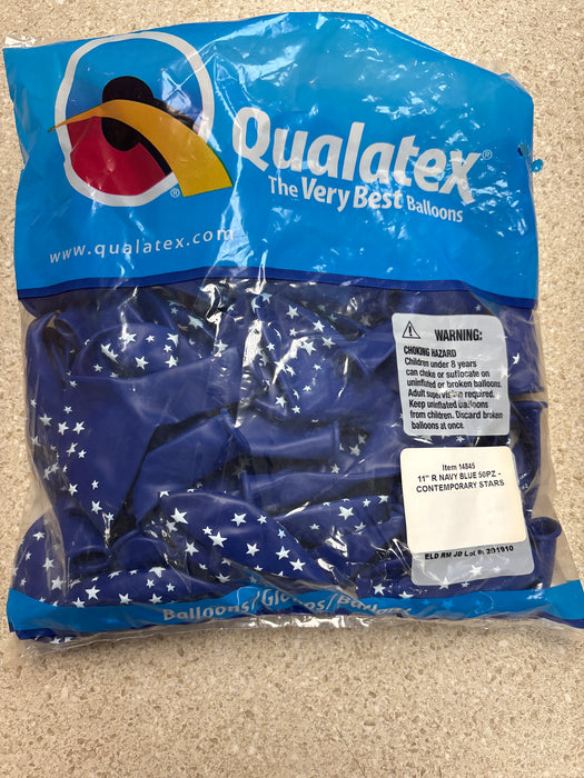 Qualatex 11” R Navy Blue Contemporary Stars 50pz