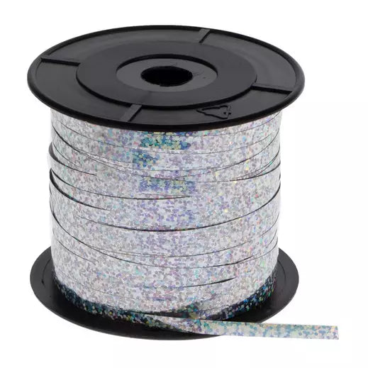 3/16 INCH HOLOGRAPHIC CURLING RIBBON - SILVER (200 YDS.)
