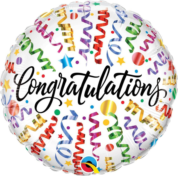 18 Inch Circle Foil Balloon - Congratulations Streamers