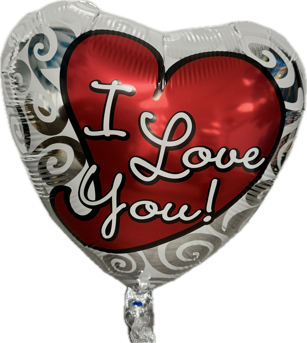 17 inch I LOVE YOU RED HEART, SILVER SWIRL