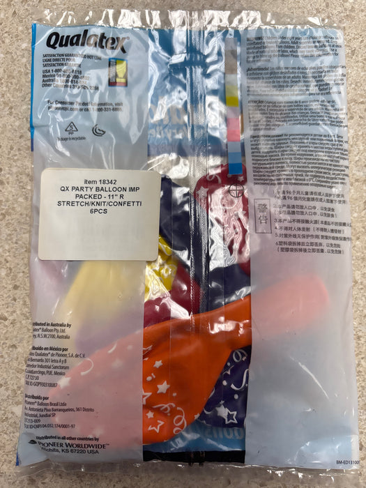 Qualatex 11” R Stretch/Kint/Confetti- 6pcs (party balloon imp packed)