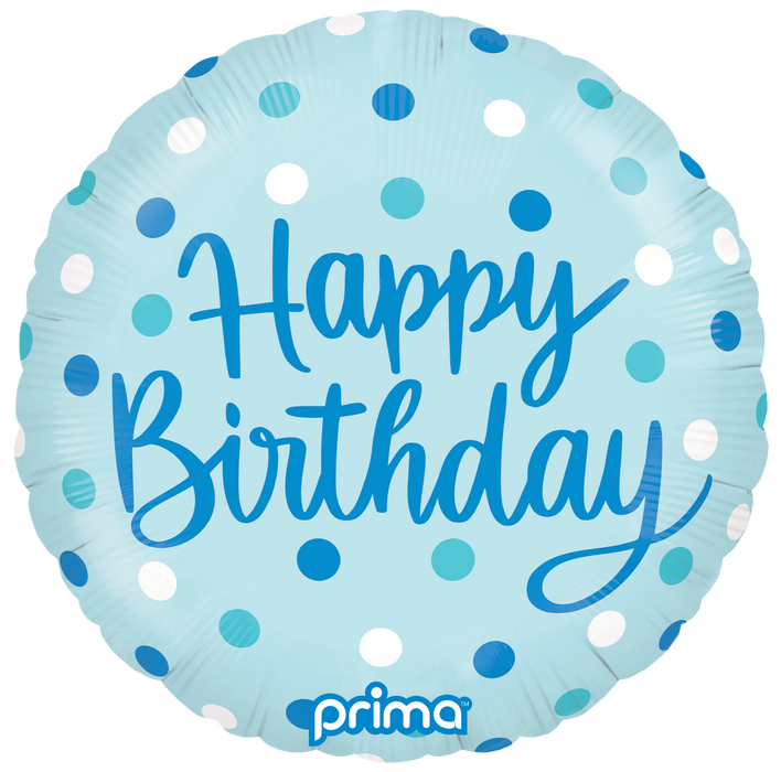 Prima 18” Round Birthday Blue Dots Balloon