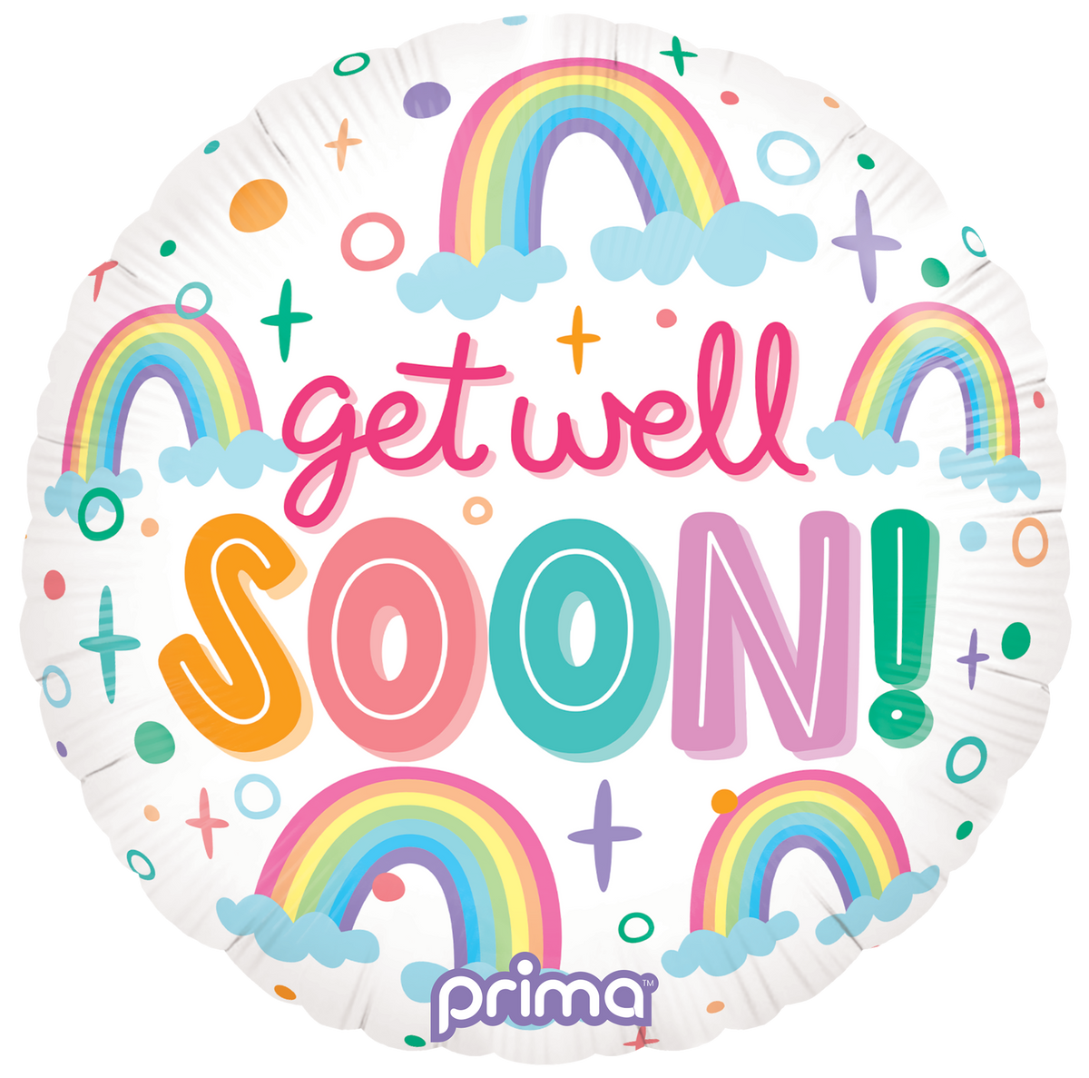 Prima 18” Round Get Well Soon Rainbows Balloon — Balloon World Orlando