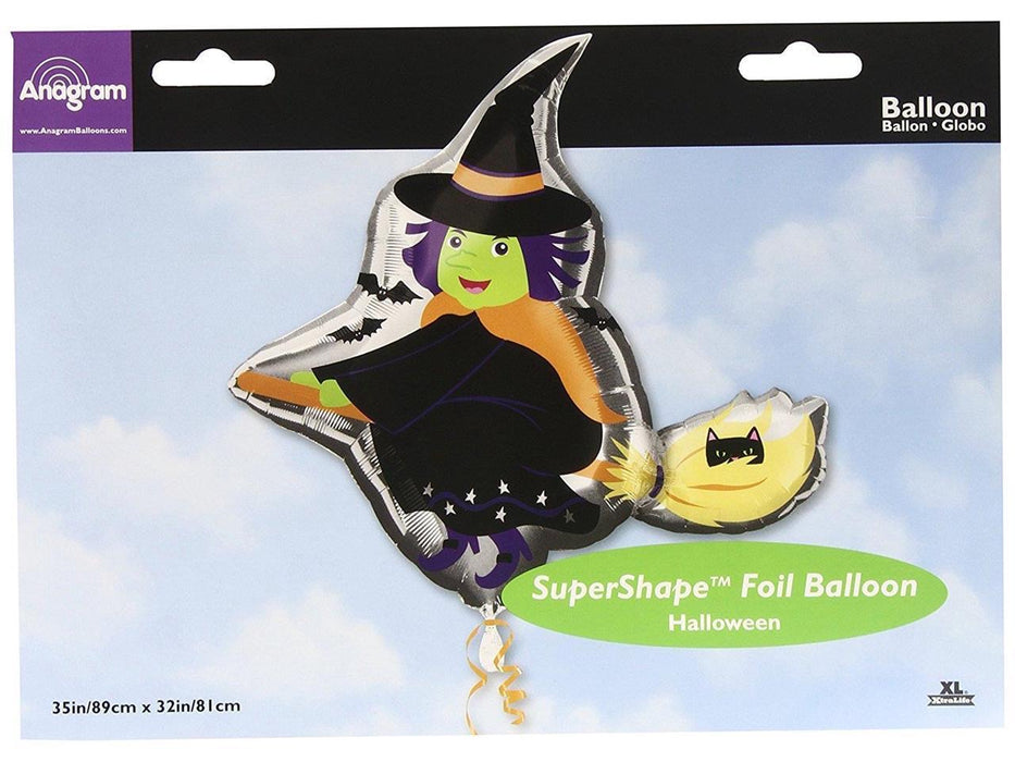 Happy Halloween Spooky Witch & Cat 35"x32" Foil Balloon