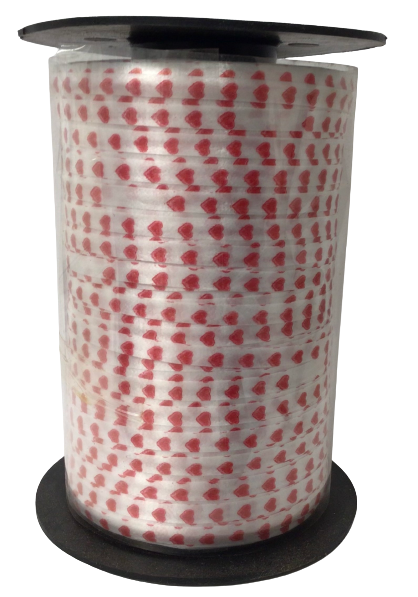 Curling Ribbon - WHITE WITH RED HEARTS 3/16” x 500yd